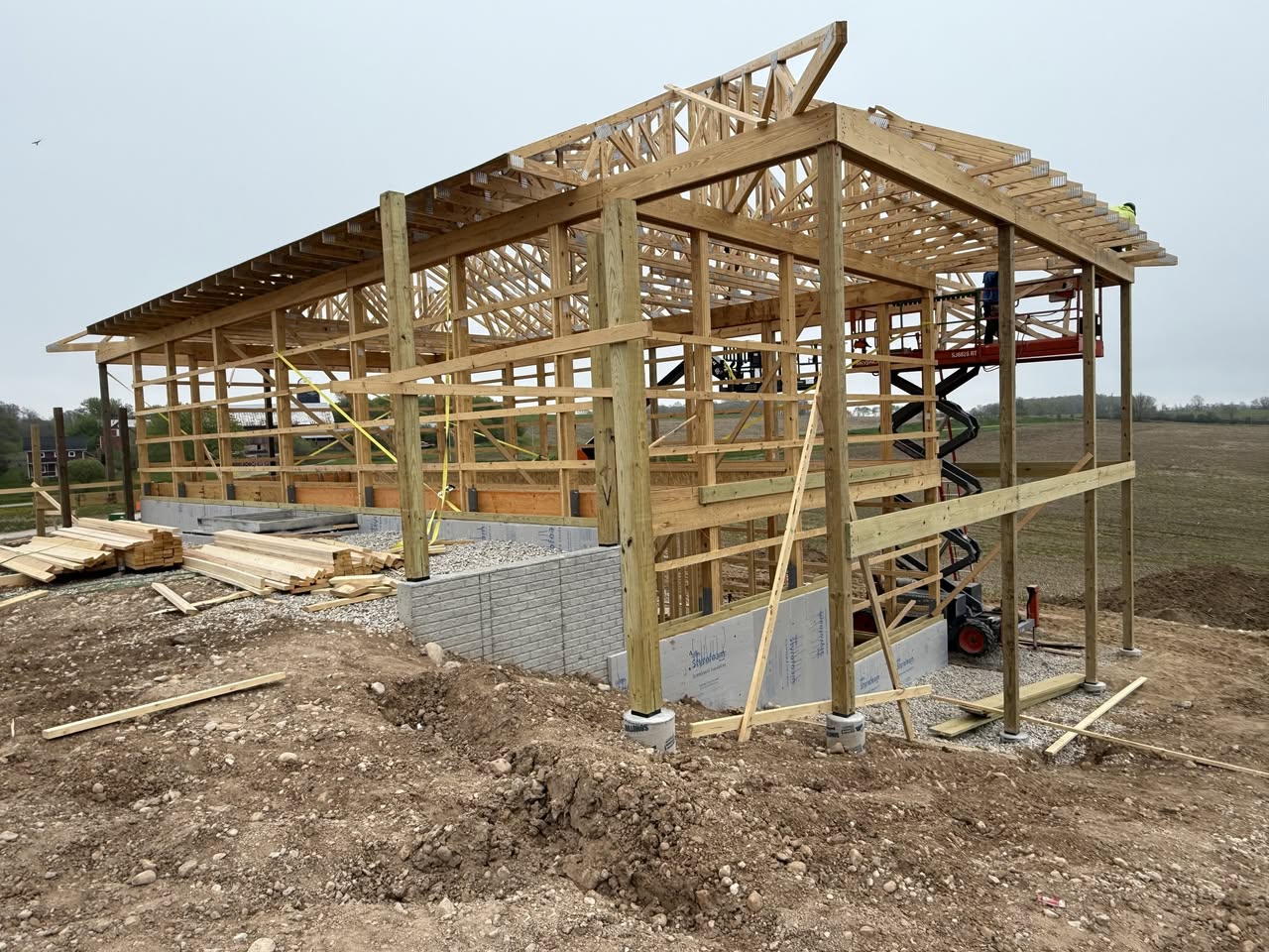 Interior wood framing for Arkansas barndominium